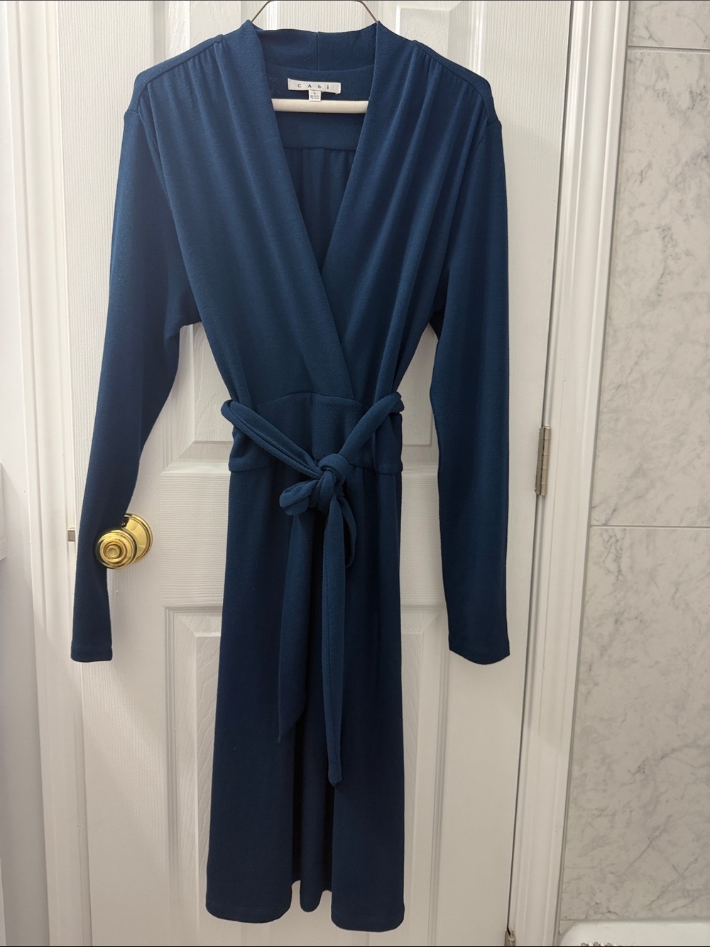 CAbi Deep Teal Wrap Midi Dress with Self-Tie Belt